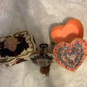Decorative Heart-Shaped Box,Angels &True Friend Heart with Key/Tassel
